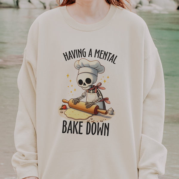 Having a Mental Bakedown Skeleton Mental Health Unisex Heavy Blend Crewneck Sweatshirt