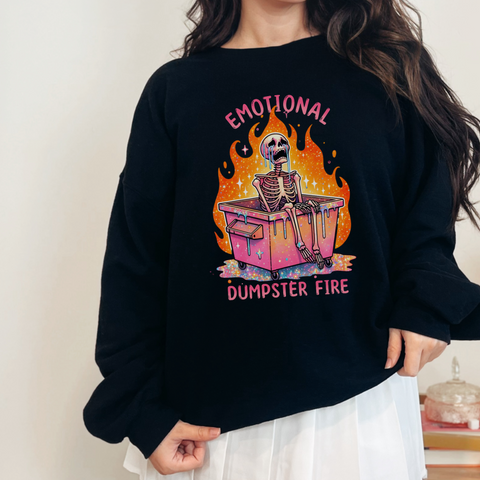 Emotional Dumpster Fire Skeleton Mental Health Unisex Heavy Blend Crewneck Sweatshirt