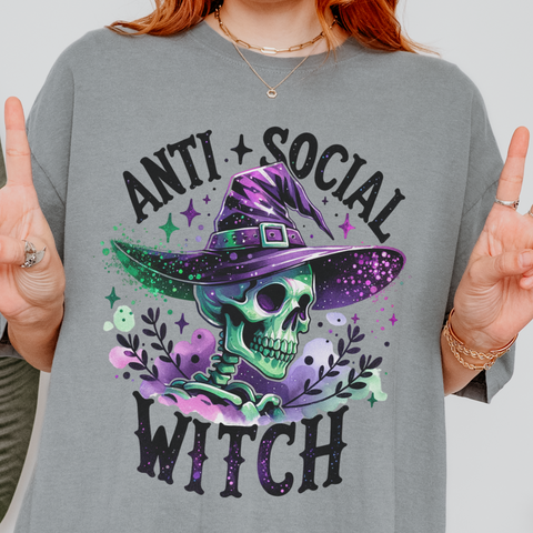 Antisocial Witch Skeleton Halloween Comfort Colors Unisex Garment-Dyed T-shirt