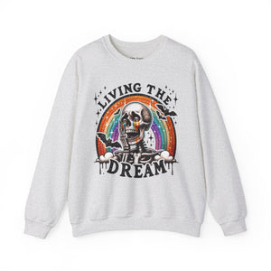 Living the Dream Sarcastic Skeleton Mental Health Halloween Unisex Heavy Blend Crewneck Sweatshirt