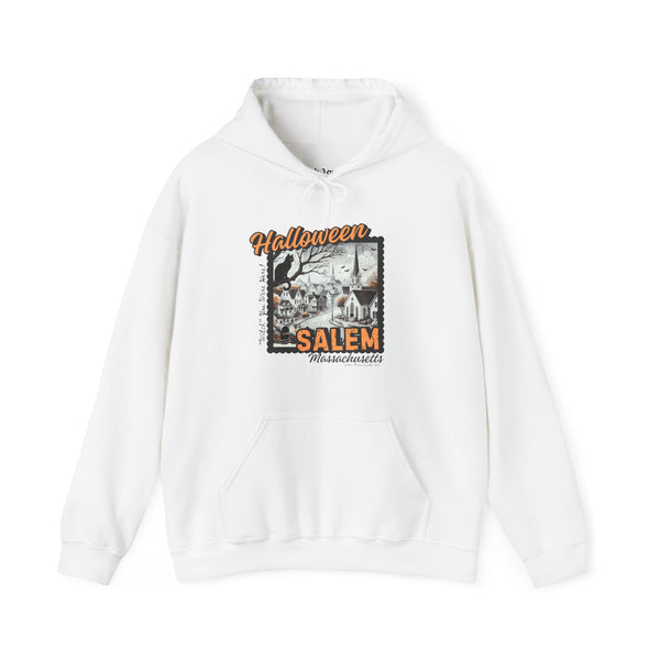 Halloween Salem Massachusetts Postcard Stamp Unisex Heavy Blend Hooded Sweatshirt Hoodie