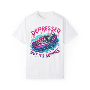 Depressed But It’s Summer Skeleton Pool Mental Health Comfort Colors Unisex Garment-Dyed T-shirt