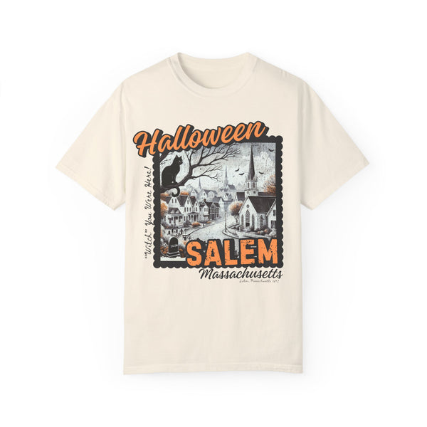 Halloween Salem Massachusetts Postcard Stamp Comfort Comfort Colors Unisex Garment-Dyed T-shirt