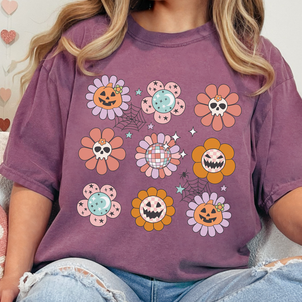 Halloween Flowers Oversized Comfort Colors Unisex Garment-Dyed T-shirt