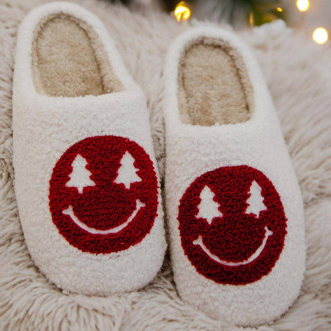 Red Christmas Tree Eyes Smile Slippers
