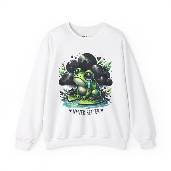 Never Better Crying Frog Mental Health Unisex Heavy Blend Crewneck Sweatshirt