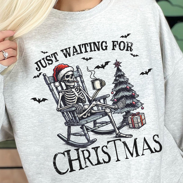 Just Waiting For Christmas Skeleton Unisex Heavy Blend Crewneck Sweatshirt