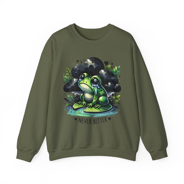 Never Better Crying Frog Mental Health Unisex Heavy Blend Crewneck Sweatshirt