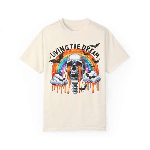 Living the Dream Crying Skeleton Mental Health Halloween Comfort Colors Unisex Garment-Dyed T-shirt