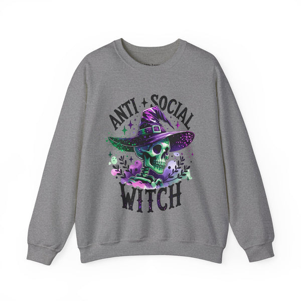 Antisocial Witch Skeleton Halloween Unisex Heavy Blend Crewneck Sweatshirt