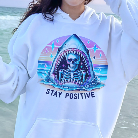 Stay Positive Sarcastic Mental Health Skeleton Unisex Heavy Blend Hooded Sweatshirt