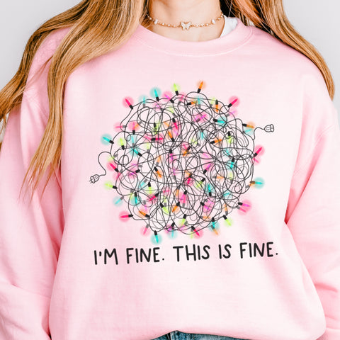 I’m Fine. This is Fine. Christmas Lights Unisex Heavy Blend Crewneck Sweatshirt