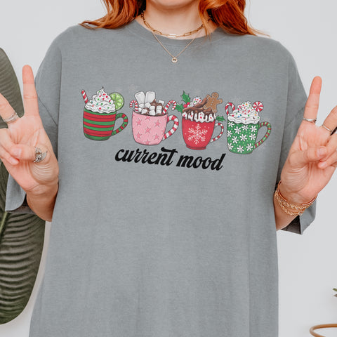 Current Mood Christmas Coffee Hot Cocoa Comfort Colors Unisex Garment-Dyed T-shirt