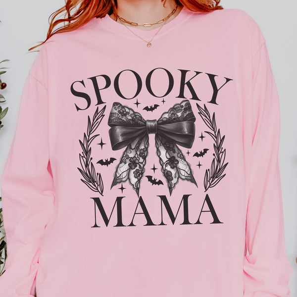 Spooky Mama Halloween Coquette Comfort Colors Unisex Garment-dyed Long Sleeve T-Shirt