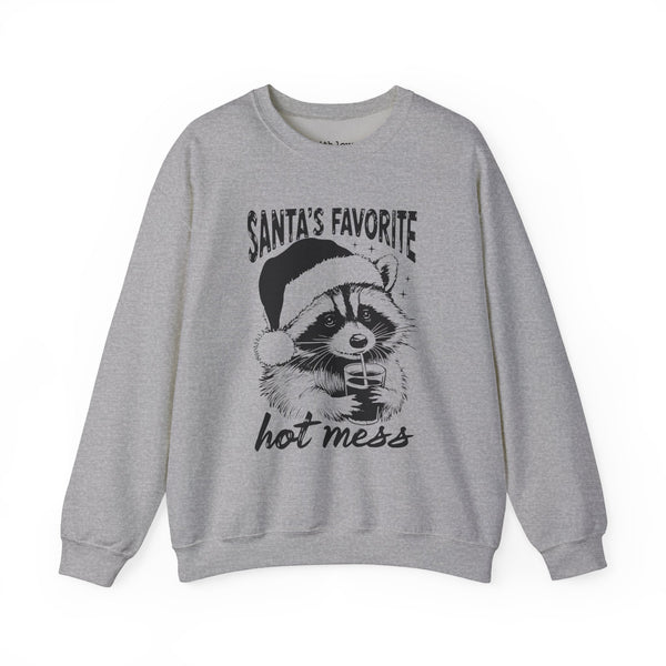 Santa’s Favorite Hot Mess Raccoon Christmas Unisex Heavy Blend Crewneck Sweatshirt