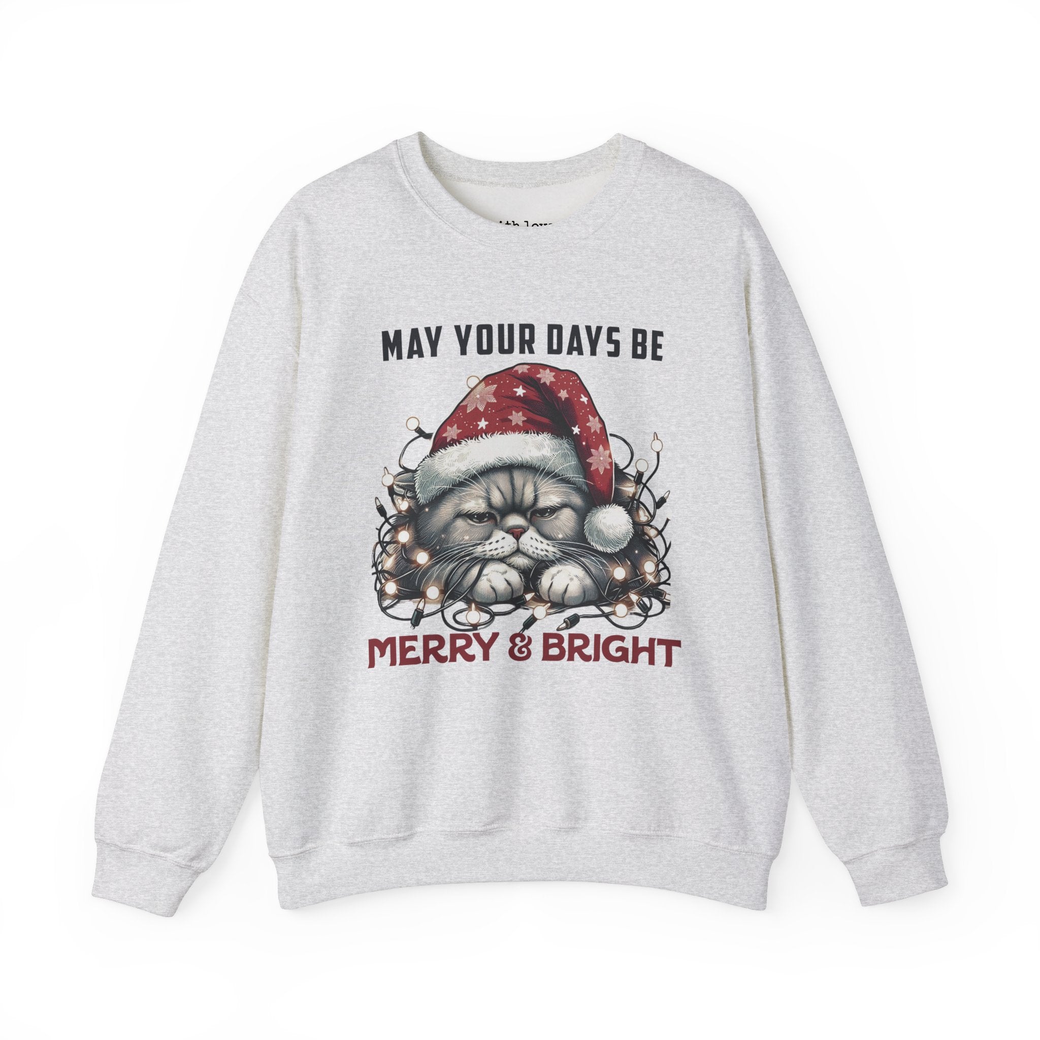 May Your Days Be Merry and Bright Grumpy Christmas Cat Unisex Heavy Blend Crewneck Sweatshirt