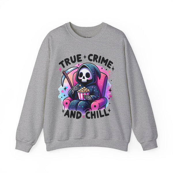 True Crime and Chill Grim Reaper Unisex Heavy Blend Crewneck Sweatshirt