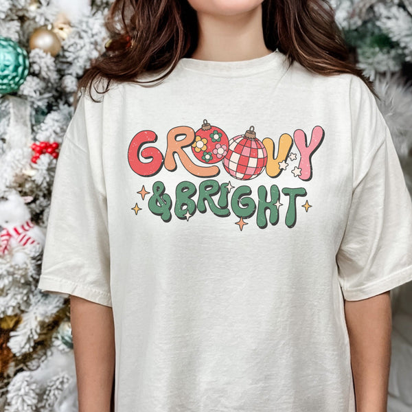 Groovy and Bright Retro Christmas Comfort Colors Unisex Garment-Dyed T-shirt