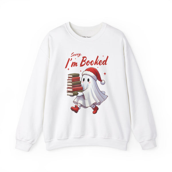 Sorry, I’m Booked Christmas Reading Ghost Unisex Heavy Blend Crewneck Sweatshirt