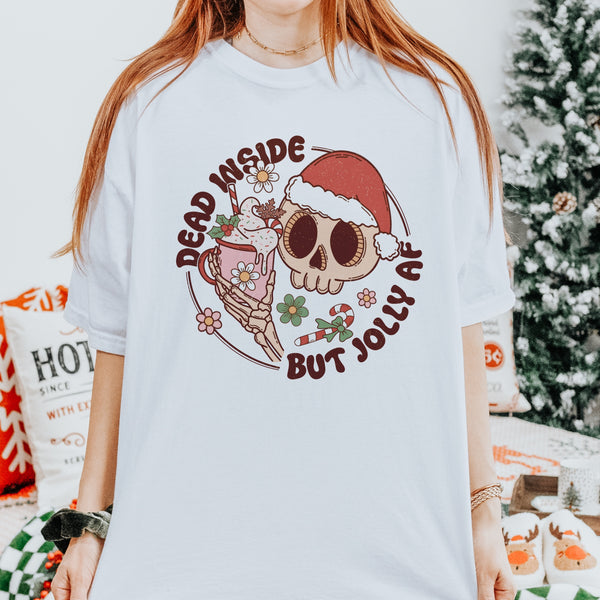 Dead Inside but Jolly AF Skull Christmas Comfort Colors Unisex Garment-Dyed T-shirt