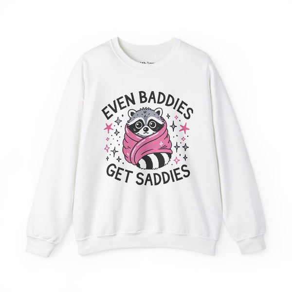 Even Baddies Get Saddies Mental Health Raccoon Unisex Heavy Blend Crewneck Sweatshirt