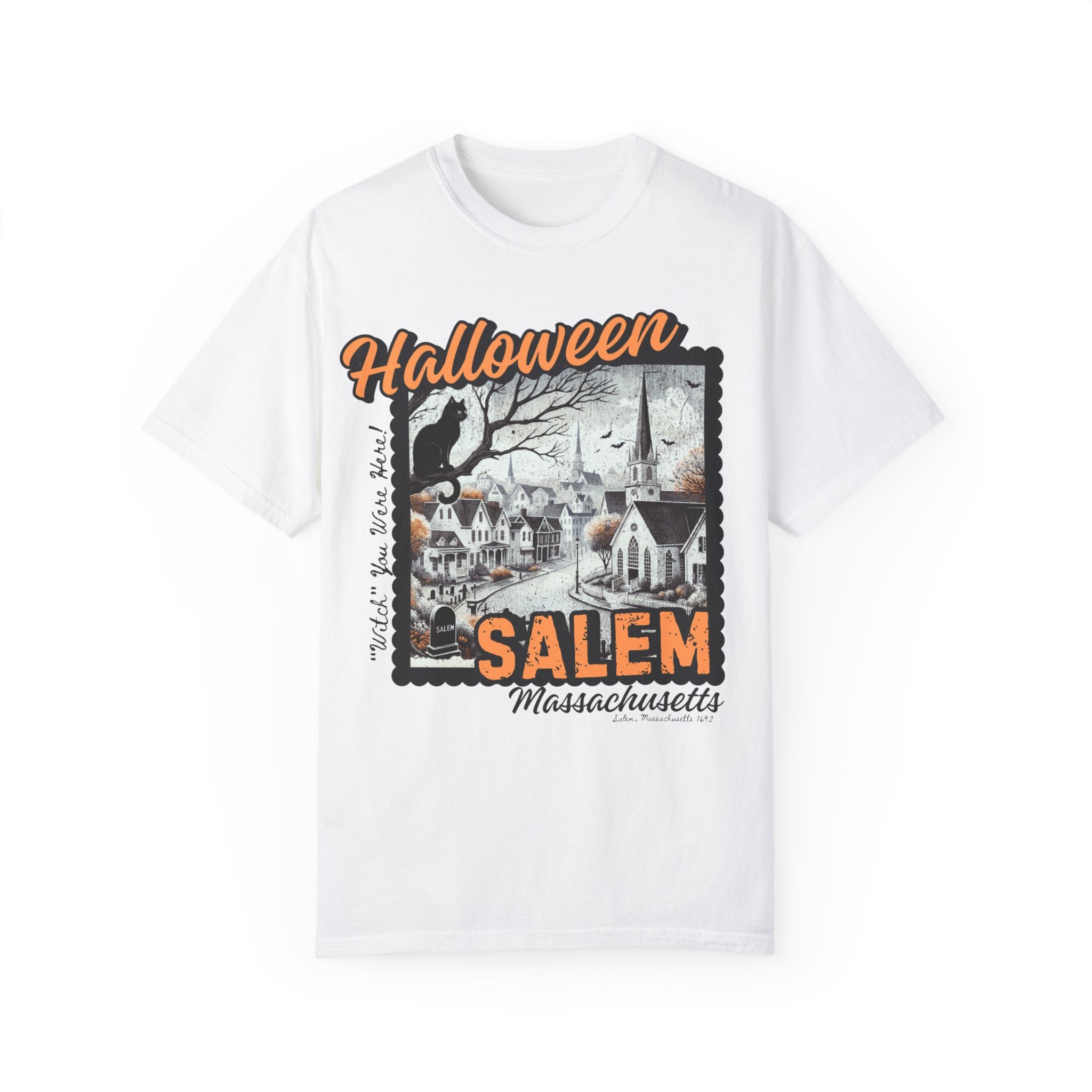 Halloween Salem Massachusetts Postcard Stamp Comfort Comfort Colors Unisex Garment-Dyed T-shirt