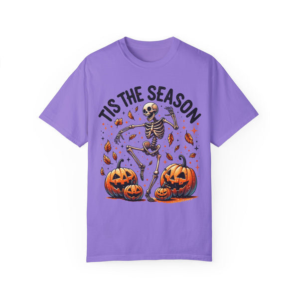 Tis the Season Skeleton Dancing Halloween Autumn Leaves Comfort Colors Unisex Garment-Dyed T-shirt