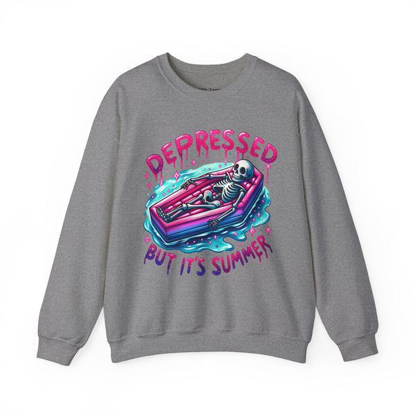 Depressed But It’s Summer Skeleton Pool Mental Health Unisex Heavy Blend Crewneck Sweatshirt