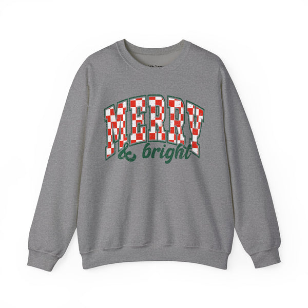 Merry and Bright Checkered Christmas Unisex Heavy Blend Crewneck Sweatshirt