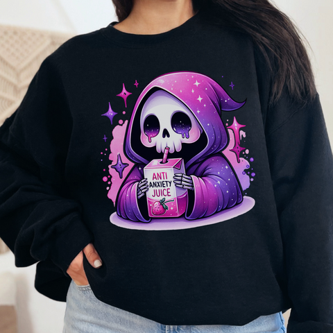 Anti Anxiety Juice Grim Reaper Skeleton Mental Health Unisex Heavy Blend Crewneck Sweatshirt