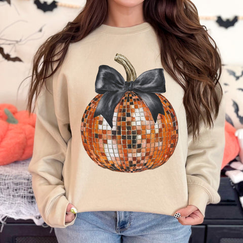 Disco Pumpkin Bow Unisex Heavy Blend Crewneck Sweatshirt