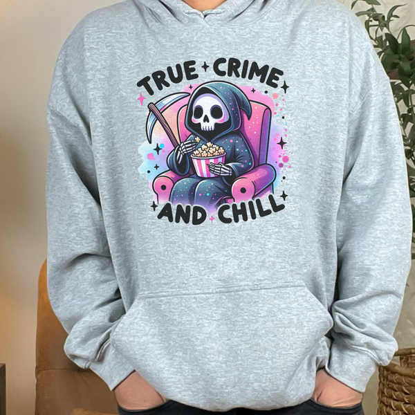 True Crime and Chill Grim Reaper Unisex Heavy Blend Hooded Sweatshirt