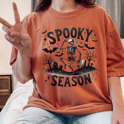 Spooky Season Dancing Skeleton Graveyard Halloween Comfort Colors Unisex Garment-Dyed T-shirt