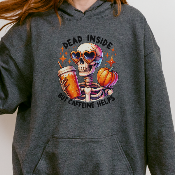 Dead Inside but Caffeine Helps Skeleton Fall Unisex Heavy Blend Hooded Sweatshirt