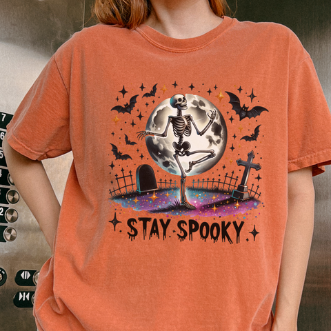 Stay Spooky Skeleton Halloween Graveyard Comfort Colors Unisex Garment-Dyed T-shirt