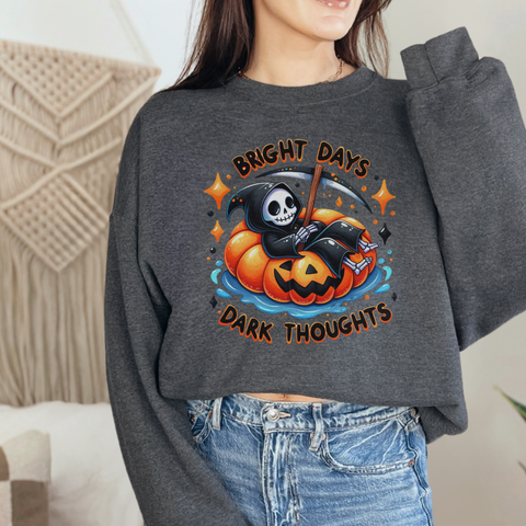 Bright Days, Dark Thoughts Grim Reaper Mental Health Halloween Summer Unisex Heavy Blend Crewneck Sweatshirt