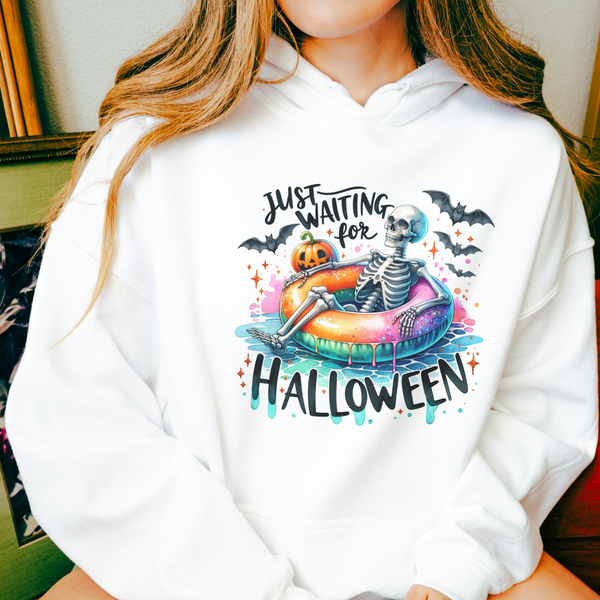 Just Waiting for Halloween Skeleton Summer Fall Unisex Heavy Blend Hooded Sweatshirt