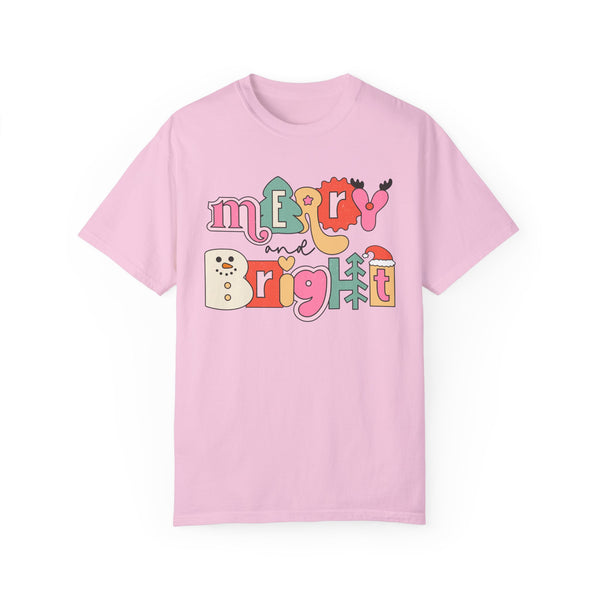 Merry and Bright Retro Christmas Comfort Colors Unisex Garment-Dyed T-shirt