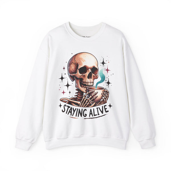 Staying Alive Skeleton Coffee Unisex Heavy Blend Crewneck Sweatshirt