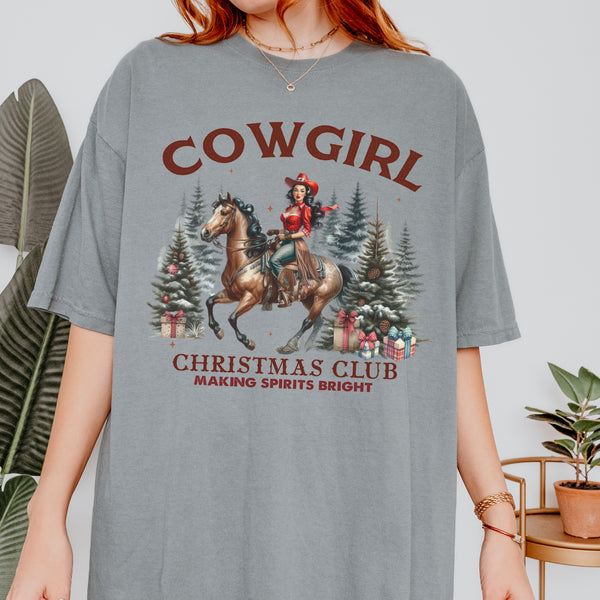 Cowgirl Christmas Club Making Spirits Bright Comfort Colors Unisex Garment-Dyed T-shirt