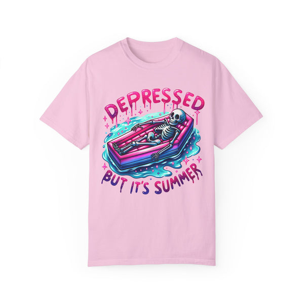 Depressed But It’s Summer Skeleton Pool Mental Health Comfort Colors Unisex Garment-Dyed T-shirt