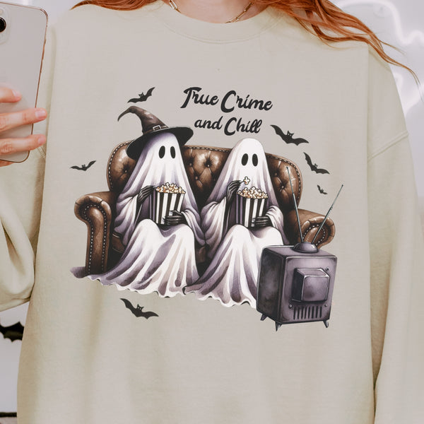 True Crime and Chill Ghosts Halloween Unisex Heavy Blend Crewneck Sweatshirt