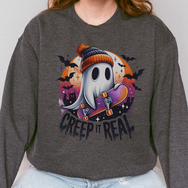 Creep It Real Skater Ghost Halloween Unisex Heavy Blend Crewneck Sweatshirt