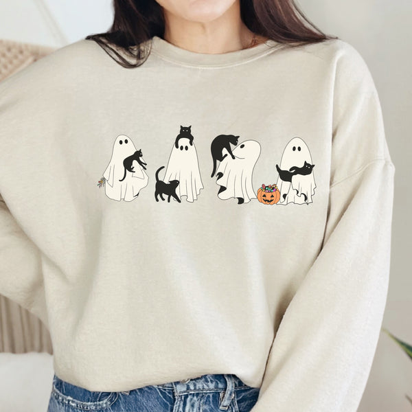 Halloween Ghosts Cat Mom Unisex Heavy Blend Crewneck Sweatshirt