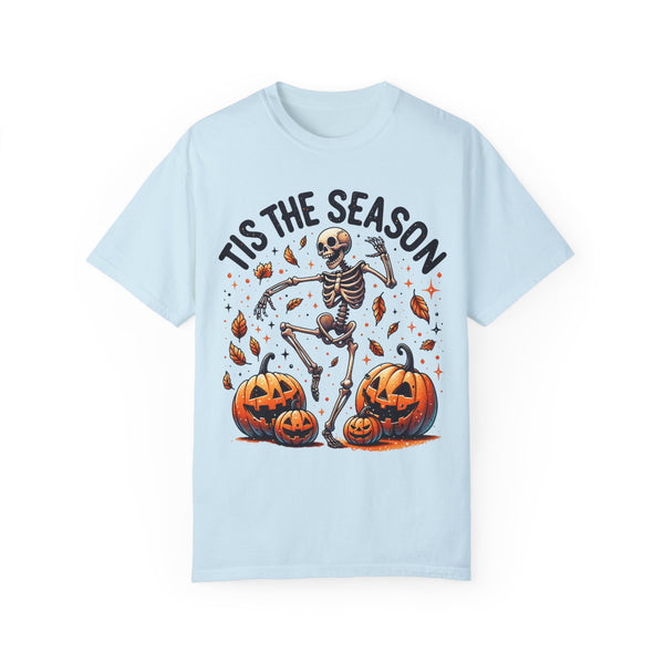 Tis the Season Skeleton Dancing Halloween Autumn Leaves Comfort Colors Unisex Garment-Dyed T-shirt