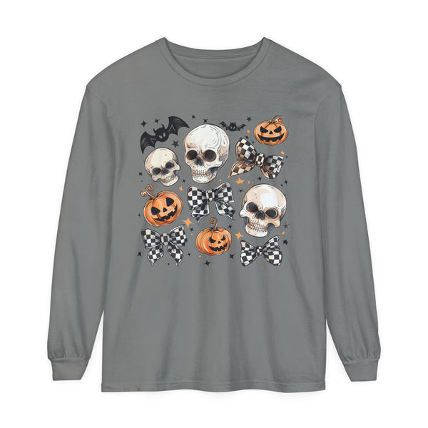 Halloween Checkered Bows Comfort Colors Unisex Garment-dyed Long Sleeve T-Shirt