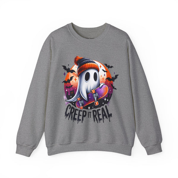 Creep It Real Skater Ghost Halloween Unisex Heavy Blend Crewneck Sweatshirt