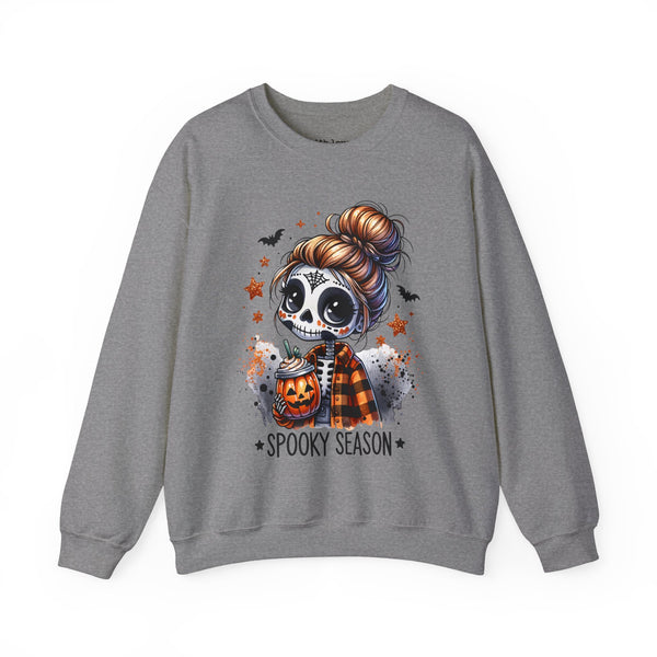 Spooky Season Sugar Skull Pumpkin Spice Halloween Fall Unisex Heavy Blend Crewneck Sweatshirt