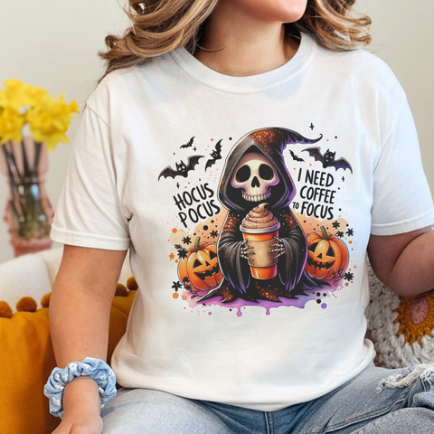 Hocus Pocus I Need Coffee to Focus Grim Reaper Halloween Comfort Colors Unisex Garment-Dyed T-shirt