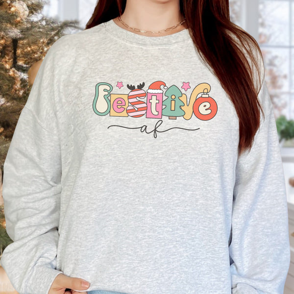 Festive AF Retro Christmas Unisex Heavy Blend Crewneck Sweatshirt